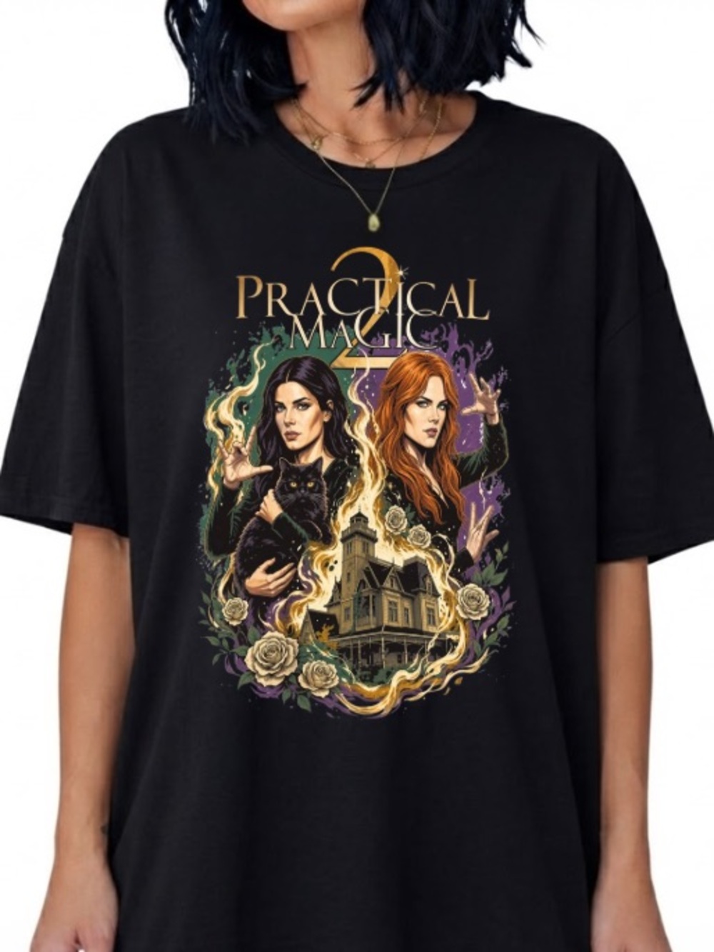Practical Magic 2 Movie Witches Sisters Black Cat Vintage Black T-Shirt